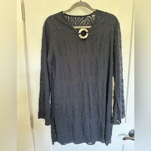 Woman’s sheer black coverup with abalone embellishment